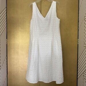 Ann Taylor Factory Eyelet A-Line Dress Back Zip Sleeveless Double V-neck